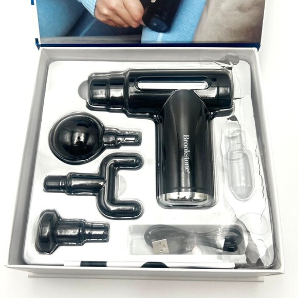 Brookstone Cordless Percussion Massager With 4 Interchangeable Heads & Rechargea - Picture 8 of 9